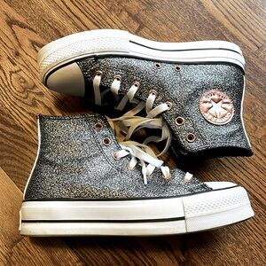 EUC Converse All-Star Platform Hightops Pewter/Copper Glitter Womens 9